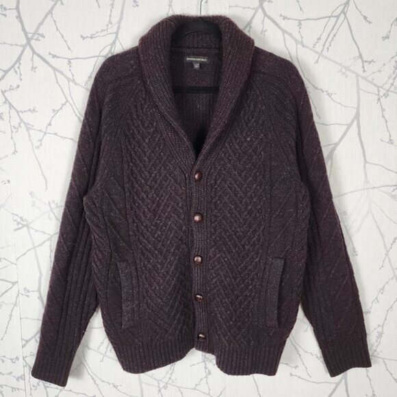 Banana Republic Wool Linen Chunky Cable Knit Shawl Collar Cardigan - Picture 1 of 5